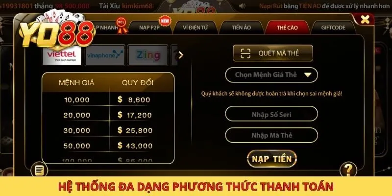 Hệ thống đa dạng phương thức thanh toán