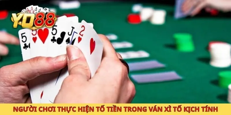 Người chơi thực hiện tố tiền trong ván xì tố kịch tính